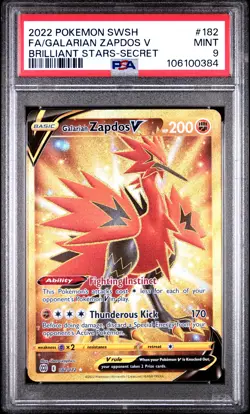 Galarian Zapdos V 182/172 - Brilliant Stars - Graded PSA 9 MINT Pokemon Card - Image 3