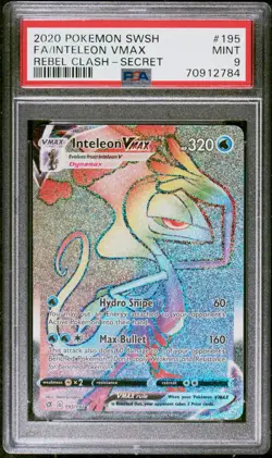 PSA 9 MINT Inteleon VMAX 195/192 SWSH Rebel Clash Secret Rare Holo Pokemon 2020 - Image 1