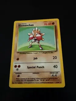 1999 Pokemon Base Set Hitmonchan Holo Rare 7/102 LP - Image 1