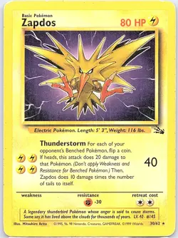 Zapdos 30/62 Non Holo Fossil - Pokemon Card - LP - Image 1