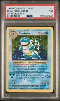 1999 POKEMON BASE SET SHADOWLESS #2 BLASTOISE HOLO PSA 7 NEAR MINT - Image 1