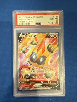 PSA 10 2020 Pokemon: FALINKS V 185/192 Full Art Rebel Clash Gem Mint - Image 1
