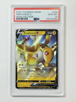 2020 Pokemon SWSH #049 AMPHAROS V Vivid Voltage PSA 10 ** AL3290 - Image 1