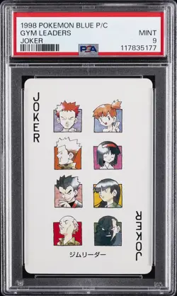 1998 POKEMON BLUE VERSION PLAYING CARDS JOKER GYM LEADERS PSA 9 - Image 1