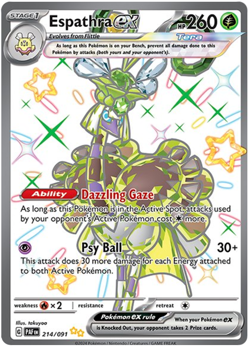 Espathra EX 214/091 Paldean Fates Shiny Ultra Rare Pokemon Card Near Mint - Image 1