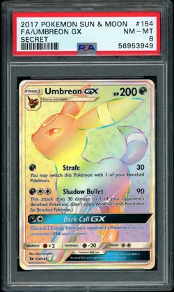 2017 Pokemon Sun & Moon Base Umbreon GX Full Art #154 Secret Rare PSA 8 NM-MT - Image 1