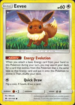 Eevee 101/149 Common SM Base Set Pokemon Card MP - Image 1