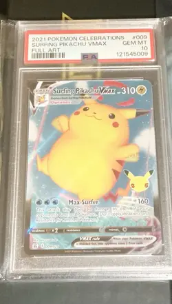 Pokemon TCG Surfing Pikachu VMAX 009/025 Celebrations PSA 10 - Image 1