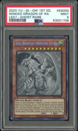 Yugioh PSA 9 The Winged Dragon of Ra LED7-EN000 1st Edition Ghost Rare - Image 1