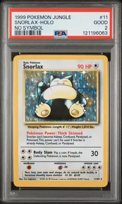 1999 POKEMON JUNGLE NO SYMBOL #11 SNORLAX-HOLO PSA 2 - Image 1