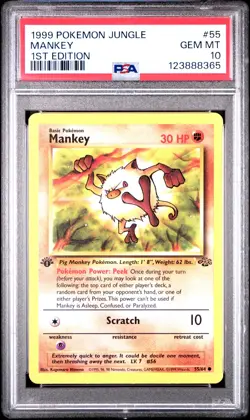 1999 POKEMON JUNGLE 1ST ED #55 MANKEY PSA 10 - Image 1