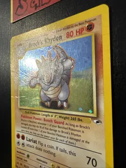 HP Condition Brock’s Rhydon Holo Rare Gym Heroes 2/132 Pokemon Card - Image 2