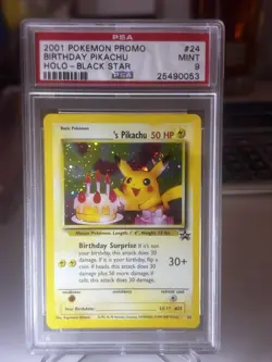 2001 Pokemon Promo Birthday Pikachu PSA 9 Holo with Swirl Black Star Rare #24✅ - Image 1