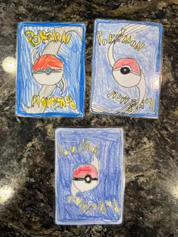 Hand drawn Pokemon cards by child entrepreneur, Karrablast, Luvdisc, energy - Image 2