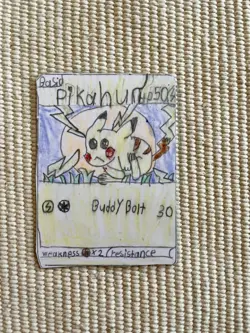 Hand Drawn Pokemon Cards By Child Entrepreneur; Pikachu And Lightning Energy - Image 2