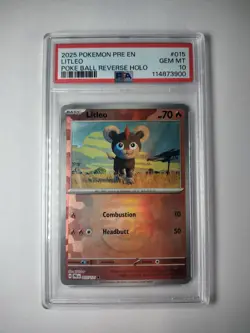 PSA 10 Gem Mint! - 2025 Pokemon Litleo Poke Ball Reverse Holo #15 with Goodies! - Image 2