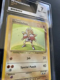 1999 Pokemon Game Hitmonchan Holo ACE 7 Near Mint Base Set Unlimited 7/102 Card - Image 2