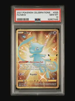 Pokemon Card PSA 10 Mew 025/025 Celebrations Full Art Shiny Gold Rare 25th 2021 - Image 1