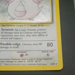 Chansey 3/102 - Holo Rare - VINTAGE WOTC POKEMON CARD- BASE SET - MP/HP - Image 4
