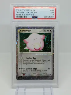 Pokemon TCG Ruby & Sapphire Chansey EX Holo SWIRL Ultra Rare 96/109 2003 PSA 7 - Image 1