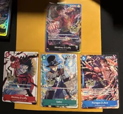 One Piece OP13 3rd Anniversary Promo Cards Set Luffy Ace Sabo Leader Luffy - Image 1