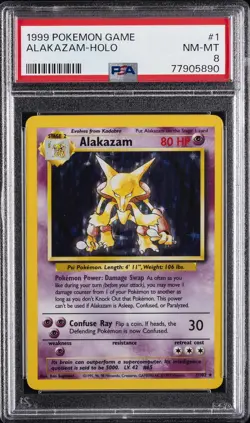 1999 POKEMON BASE SET UNLIMITED #1 ALAKAZAM-HOLO PSA 8 - Image 1