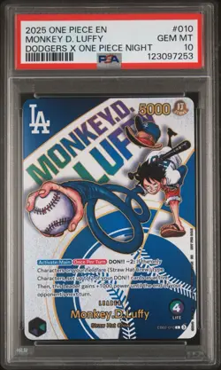 PSA 10 GEM MINT One Piece Los Angeles Dodgers Monkey D. Luffy Promo Card English - Image 1