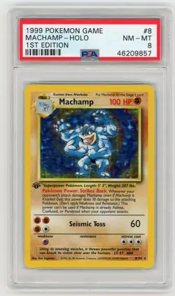 1999 Pokemon Game Machamp Holo 1st Edition 8/102 PSA 8 NM-MT - Image 1