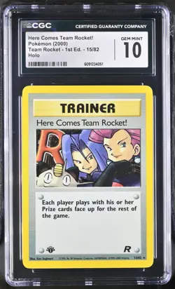2000 Pokemon Team Rocket 1st Edition Holo Here Comes Team Rocket! #15 CGC 10 GEM - Image 1