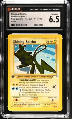 POKEMON CGC 6.5 Shining Raichu 111/105 Neo Destiny - 1st Edition Secret Rare - Image 1