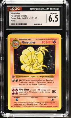 POKEMON CGC 6.5 Ninetales 12/102 1999 Base Set - 1st Edition Rare Holo *3018 - Image 1