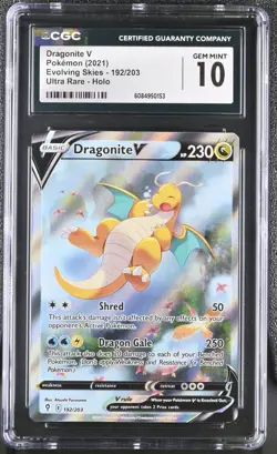 POKEMON CGC 10 2021 SWSH Evolving Skies Dragonite V 192/203 Alt Art *0153 - Image 1