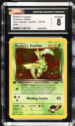 POKEMON CGC 8 Rocket's Scyther 13/132 Gym Heroes 1st Edition Rare Holo *4083 - Image 1