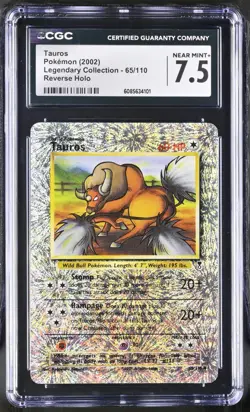 POKEMON CGC 7.5 Tauros 65/110 2002 Legendary Collection Uncommon Reverse Holo - Image 1