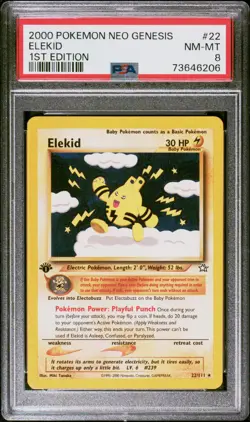 PSA 8 NM-MT 1st Edition Elekid 22/111 Neo Genesis NonHolo Rare WoTC Pokemon 2000 - Image 1