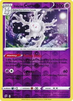Pokemon Rebel Clash Galarian Cursola Rare Reverse Holo 079/192 - Image 1
