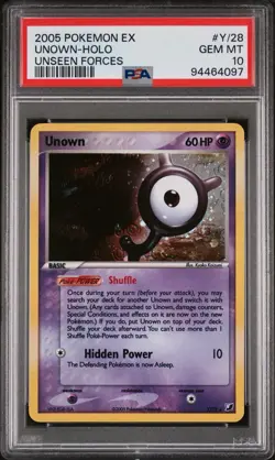 PSA 10 GEM MINT 2005 POKEMON EX UNSEEN FORCES #Y/28 UNOWN-HOLO UNSEEN FORCES - Image 1