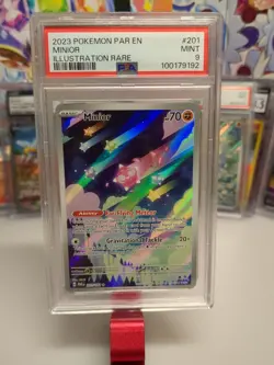 Pokemon TCG Card Minior 201/182 Paradox Rift Holo Illustration Rare Graded PSA 9 - Image 1