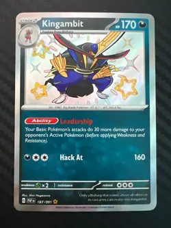 Pokemon TCG Kingambit Scarlet & Violet: Paldean Fates 187/091 Holo Shiny Rare NM - Image 1
