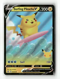 Surfing Pikachu V Full Art Celebrations 008/025 Ultra Rare Pokemon Card NM - Image 1