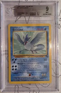 Pokemon TCG Articuno Card 17/62 Fossil 1999 Unlimited Edition Regular BGS 9 - Image 1