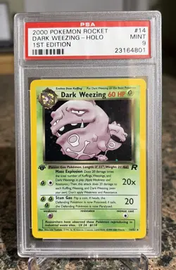 2000 Pokemon Team Rocket 1st Edition Dark Weezing #14 Holo Rare, PSA 9 - MINT - Image 1