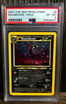 HOUNDOOM 2001 Pokemon Neo revelation DOUBLE HOLO ERROR #8 PSA 6 - Image 1