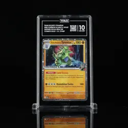 Team Rocket’s Tyranitar TAG 10 GEM MINT Pokemon Center Stamp SV Destined Rivals - Image 1