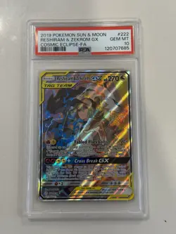 2019 Pokemon Cosmic Eclipse Reshiram & Zekrom GX 222/236 Full Art PSA 10 Mint - Image 1