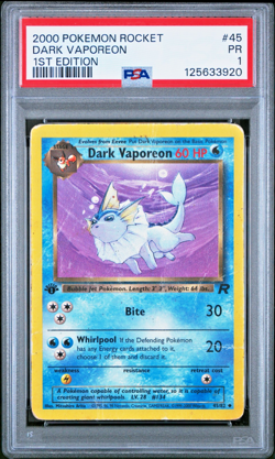 PSA 1 1ST EDITION 2000 Pokemon Team Rocket Dark Vaporeon 45/82 Non Holo Rare - Image 1
