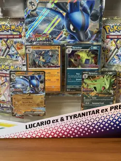 -NEW- Pokemon Prismatic Evolutions Lucario Ex & Tyranitar Ex Premium Collection - Image 3