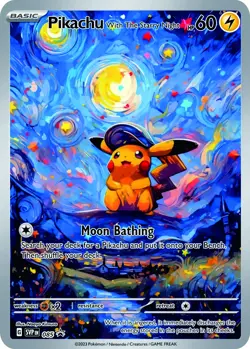 Pokemon Pikachu Starry Night Van Gogh ACG Star Trading Gold Metal Card - Image 1