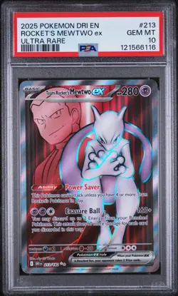 PSA 10 Team Rocket's Mewtwo ex 213/182 Pokemon Destined Rivals Full Art Graded - Image 1