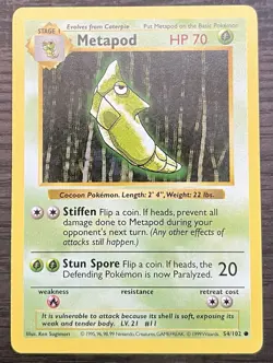 Shadowless Metapod 054/102 Pokemon TCG WOTC Base Set MINT - Image 1
